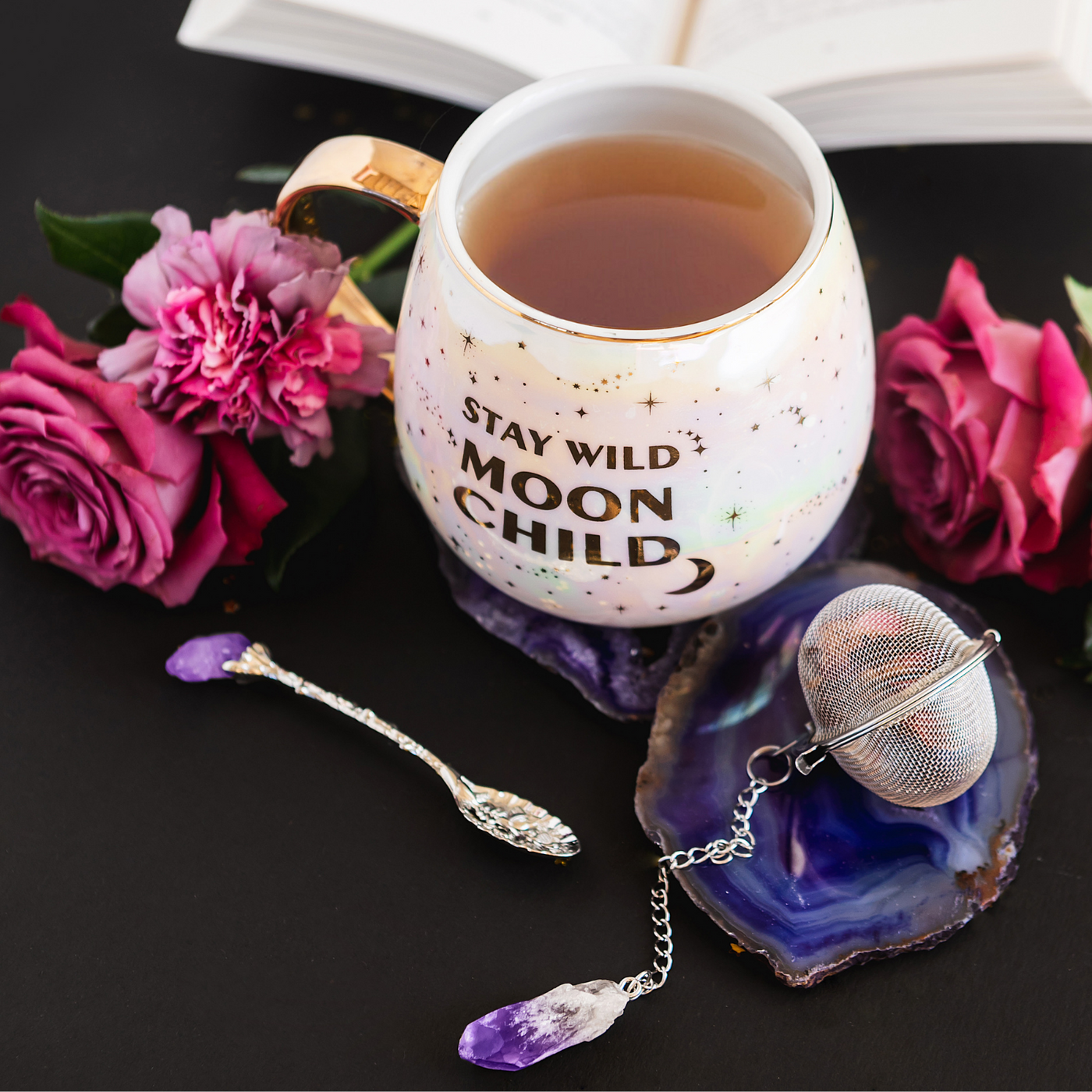 Stay Wild Moon Child - Celestial Mug Set + Natural Amethyst Tea Accessories