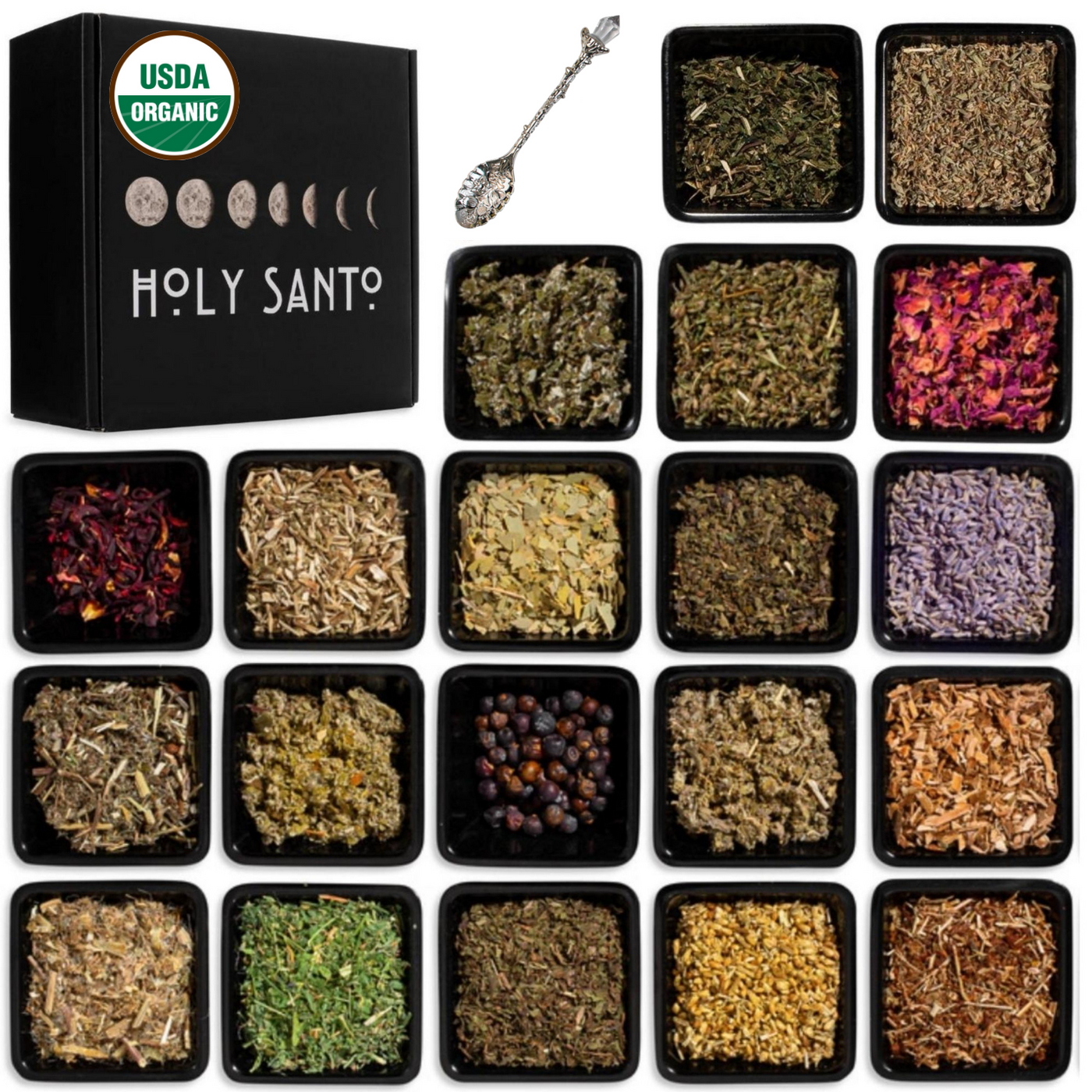 Witchcraft Herb Kit - 20 Organic Ritual Herbs + Crystal Spoon