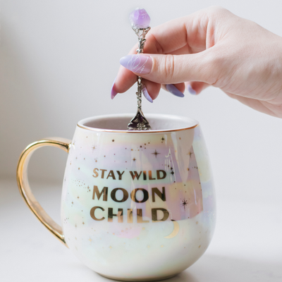 Stay Wild Moon Child - Celestial Mug Set + Natural Amethyst Tea Accessories